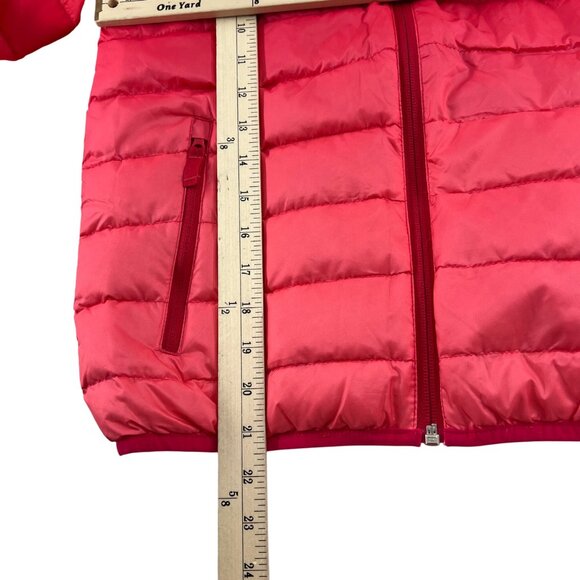 Eddie Bauer Kids Girls M 10/12 Pink Coral Down Puffer Jacket Reversible Hooded - Picture 8 of 10